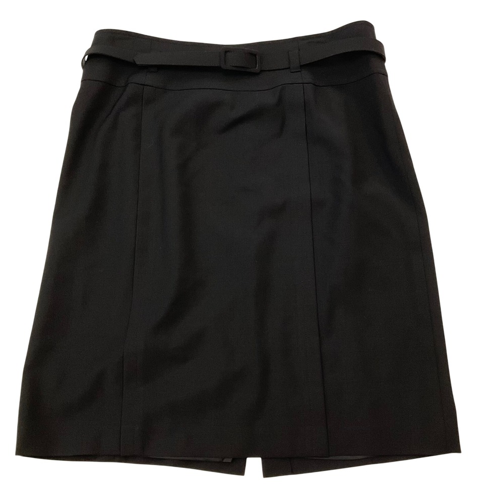 Talbots petite women's skirt black wool belt pencil stretch minimalist preppy 12